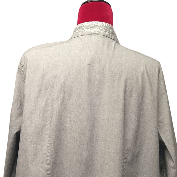 womens ecologie top Sz 2X gray/white 3/4 sleeves embroidered front button down - Picture 3 of 10